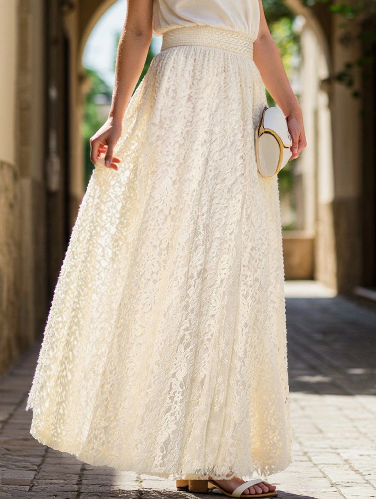 High-waisted hollow lace skirt Elastic Band