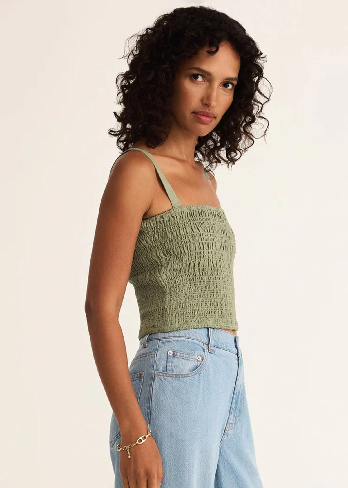 Amelie Linen Top - Avocado Durable Stitching Drop Shoulder
