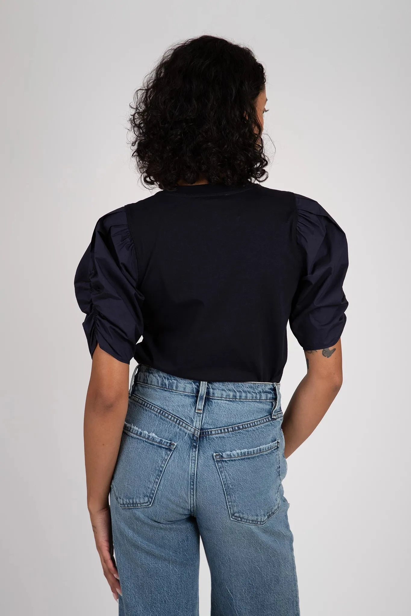 Pleated Puff Sleeve Tee Zip Up Functional Style