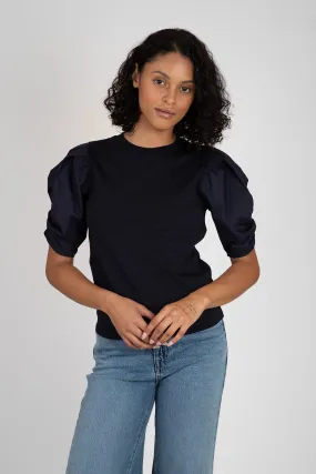 Smooth Finish Modern Twist Pleated Puff Sleeve Tee