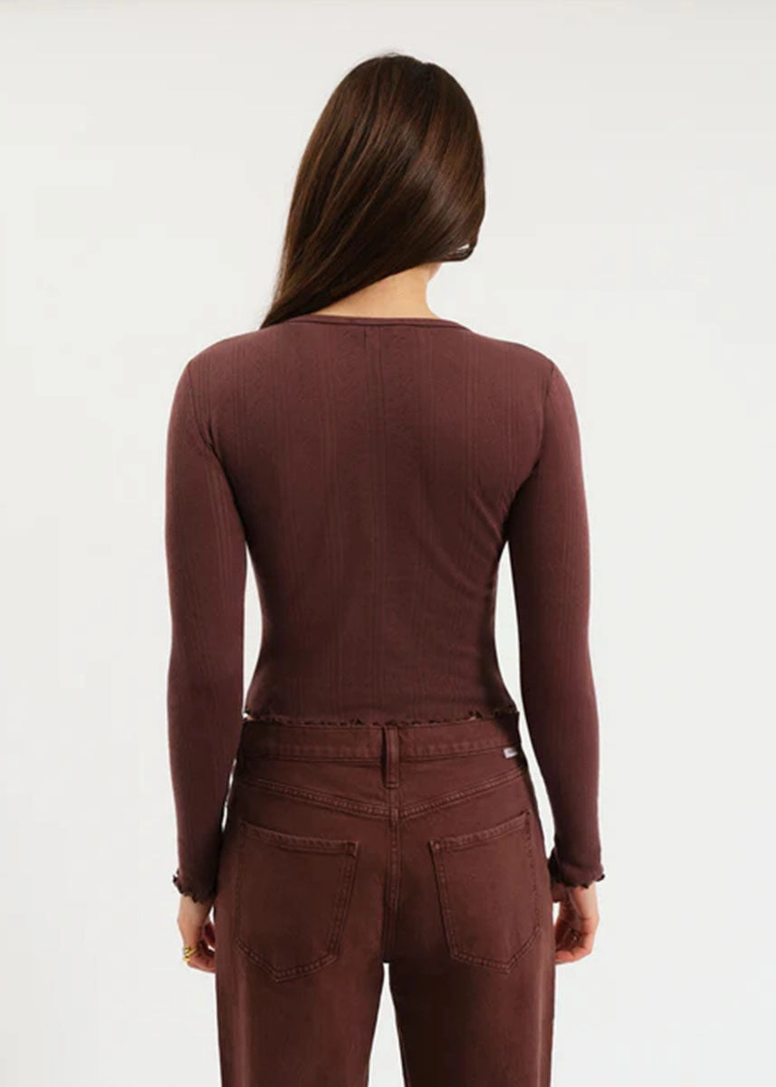 Waverly Everyday L/S Pointelle Crewneck Tee - French Roast summer top DoubleStitched