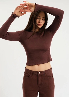 Waverly Everyday L/S Pointelle Crewneck Tee - French Roast ConvertibleCollarSystem BambooBlend