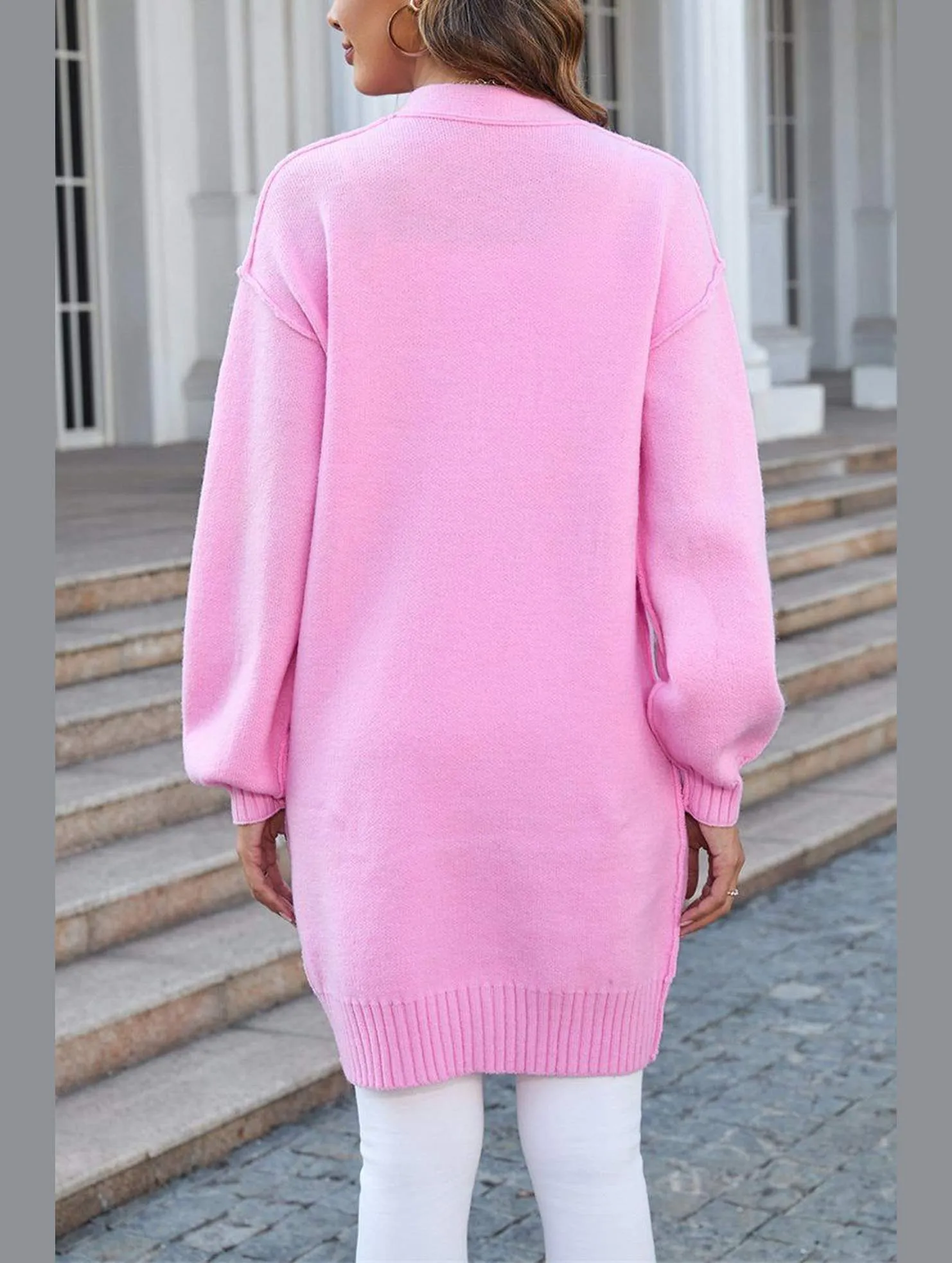 Fresh Outfit monochromatic Women??s Ribbed Open Front Cardigan with Pockets | Casual Knitwear