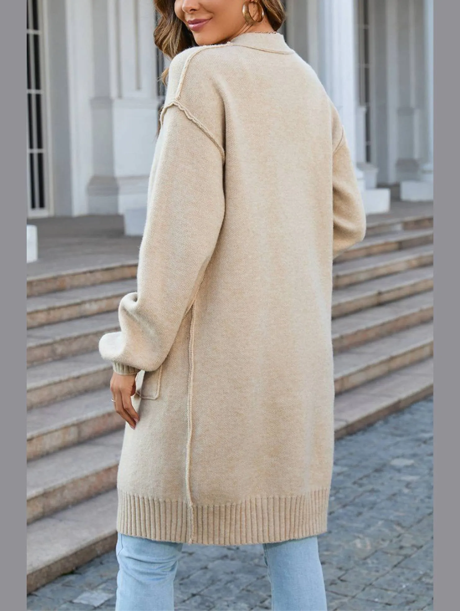 Breathable Softshell Layer Very Cold Women??s Ribbed Open Front Cardigan with Pockets | Casual Knitwear