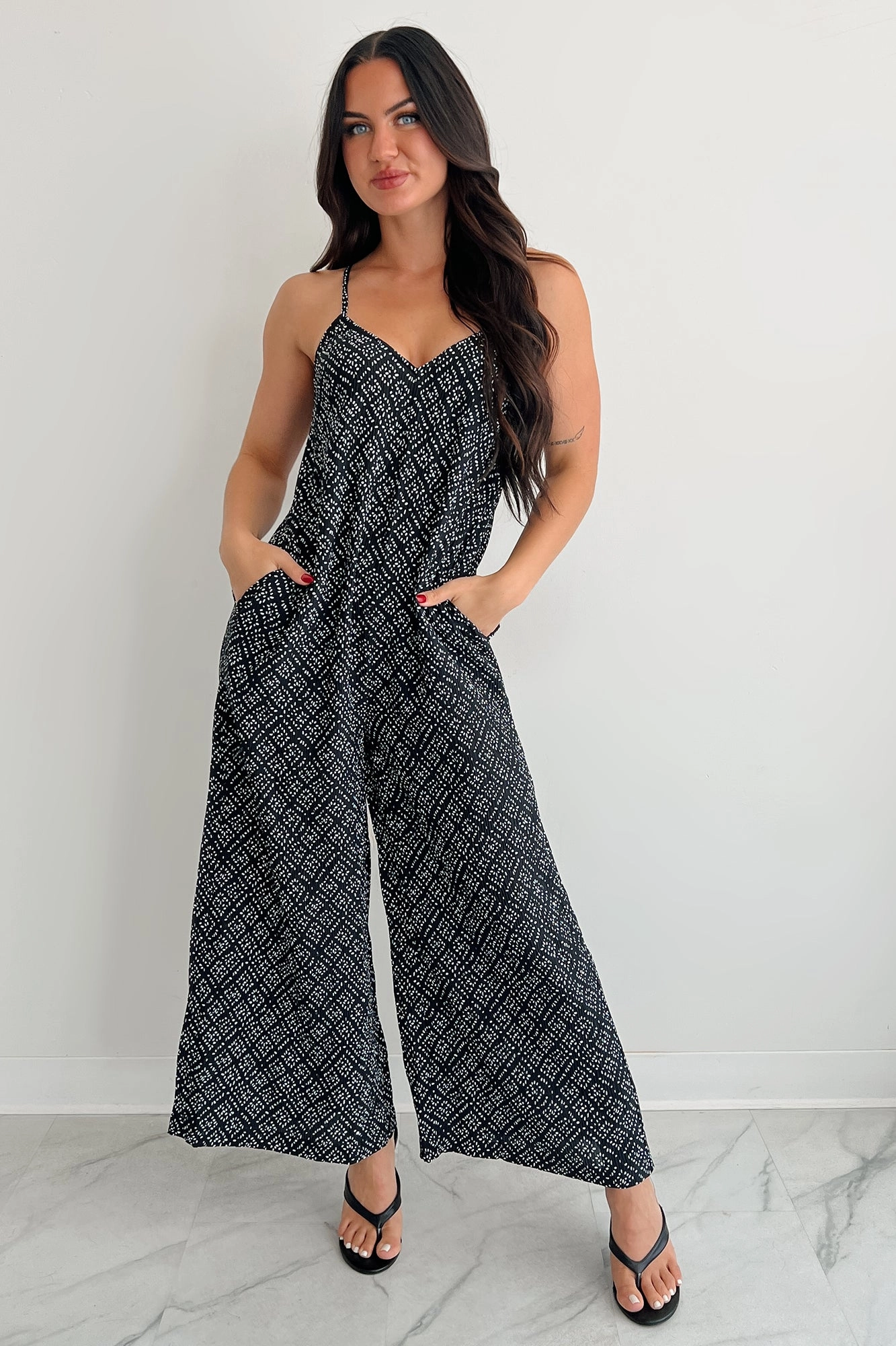 Homebody Heaven Pleated Wide Leg Jumpsuit (Black Dotted) Versatile Luxury Picnic Street