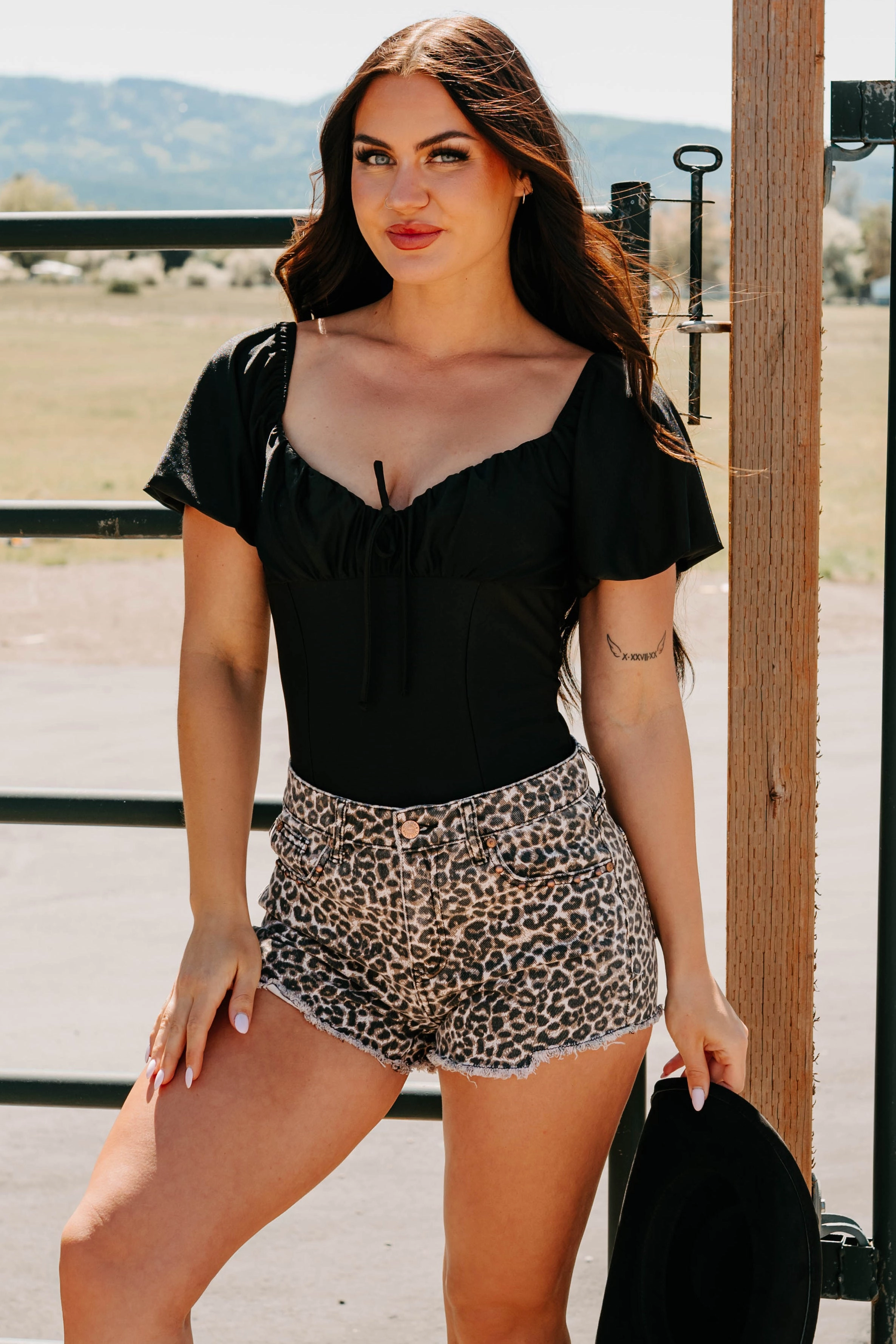 Humming Along Puff Sleeve Scoop Neck Bodysuit (Black) Moisture Wicking Fabric For Teens Ultra Light