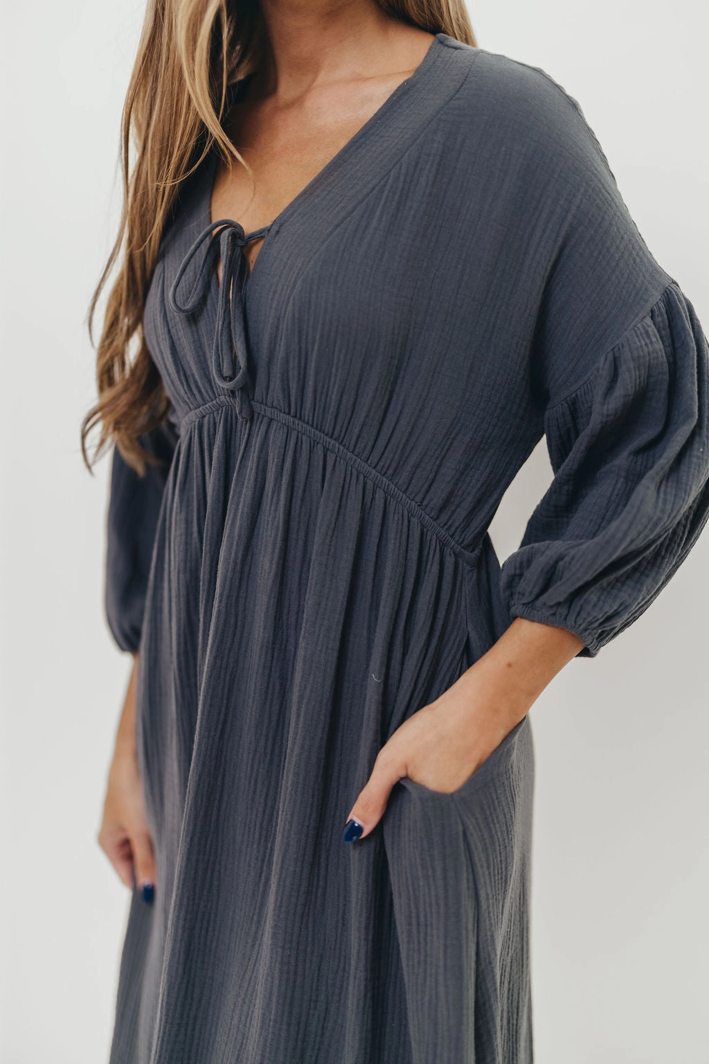 Evening Ready Hunter 100% Cotton Gauze Midi Dress in Dusty Navy - Bump Friendly *9/22 PRE-ORDER*