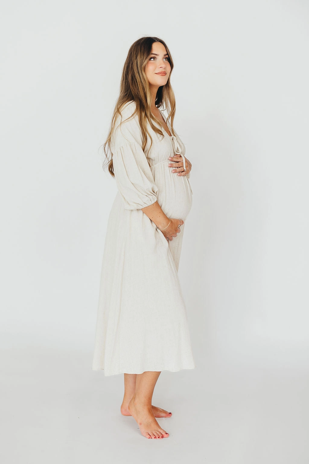 Hunter 100% Cotton Gauze Midi Dress in Soy - Bump Friendly *9/22 PRE-ORDER* Comfy Detail Garden-Party