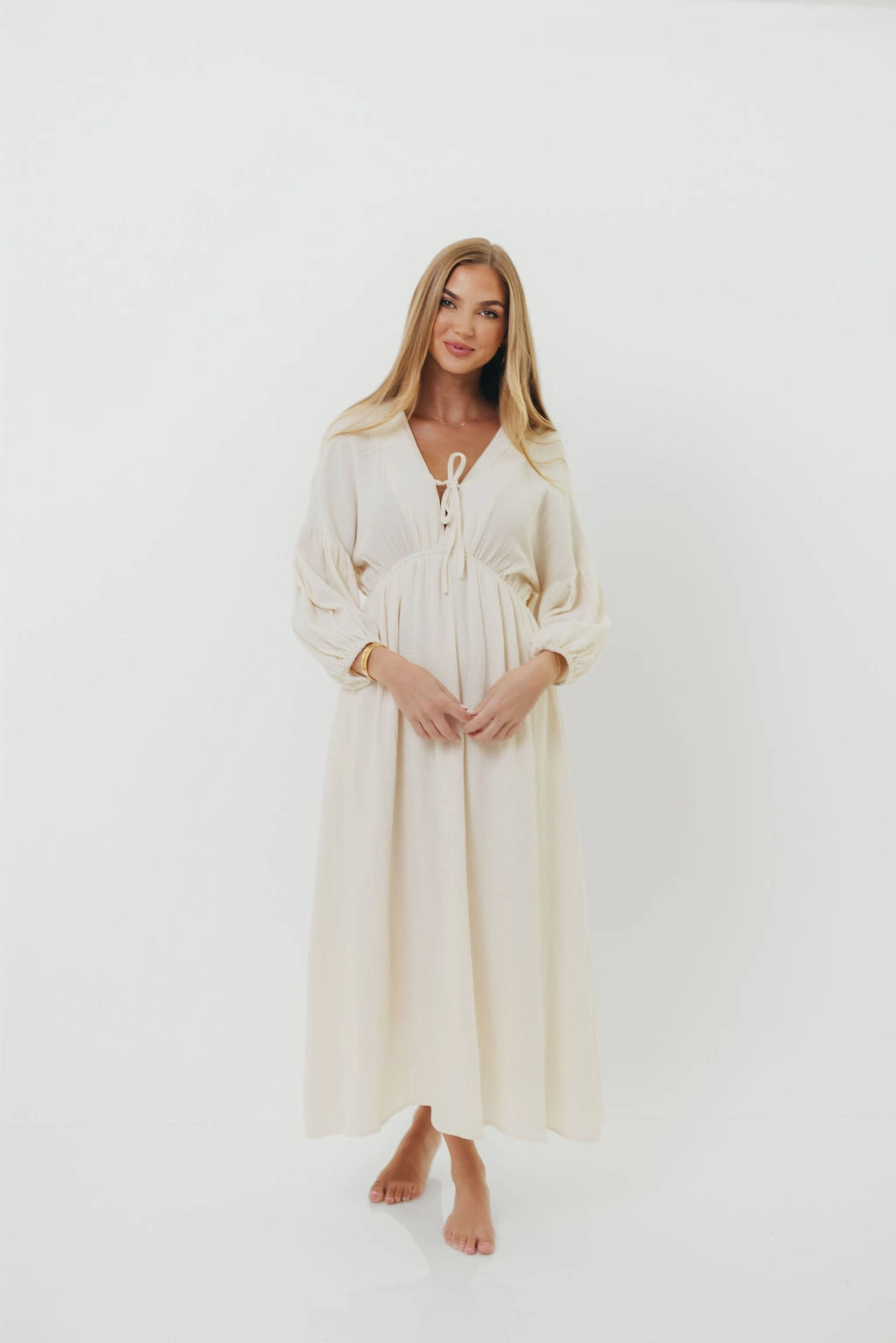 Hunter 100% Cotton Gauze Midi Dress in Soy - Bump Friendly *9/22 PRE-ORDER* Layered Comfort Wear
