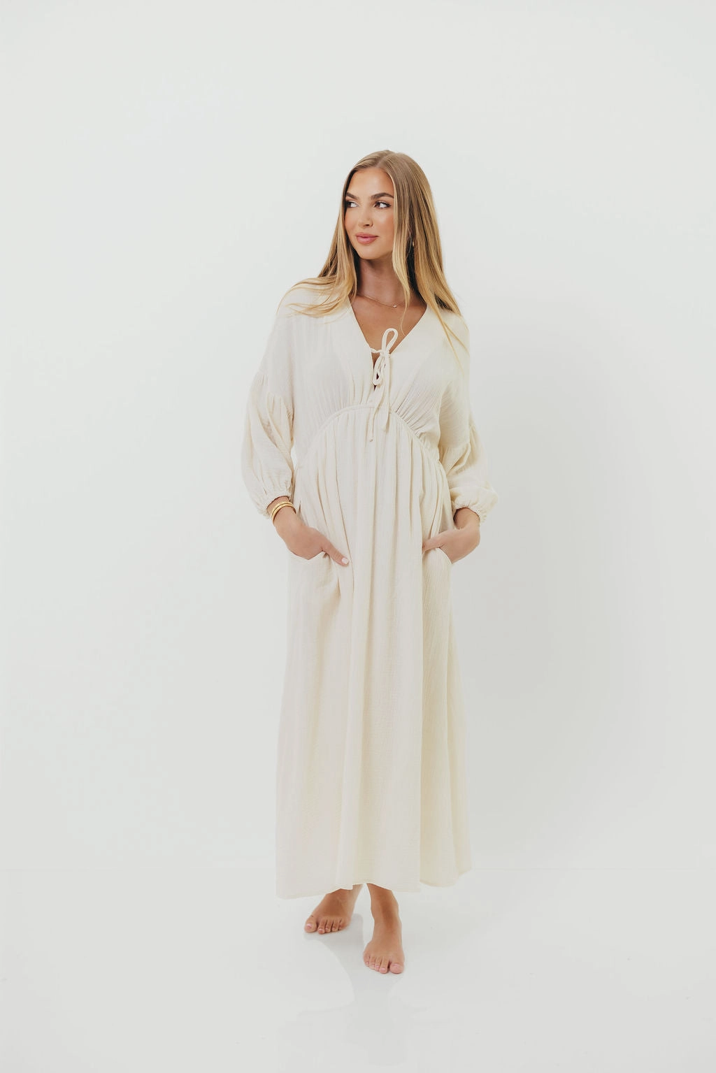 Hunter 100% Cotton Gauze Midi Dress in Soy - Bump Friendly *9/22 PRE-ORDER* Form Flow Dress for brunch