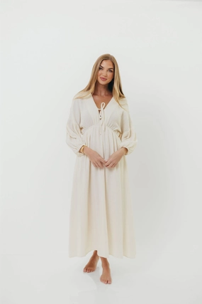 Hunter 100% Cotton Gauze Midi Dress in Soy - Bump Friendly *9/22 PRE-ORDER* Layered Comfort Wear