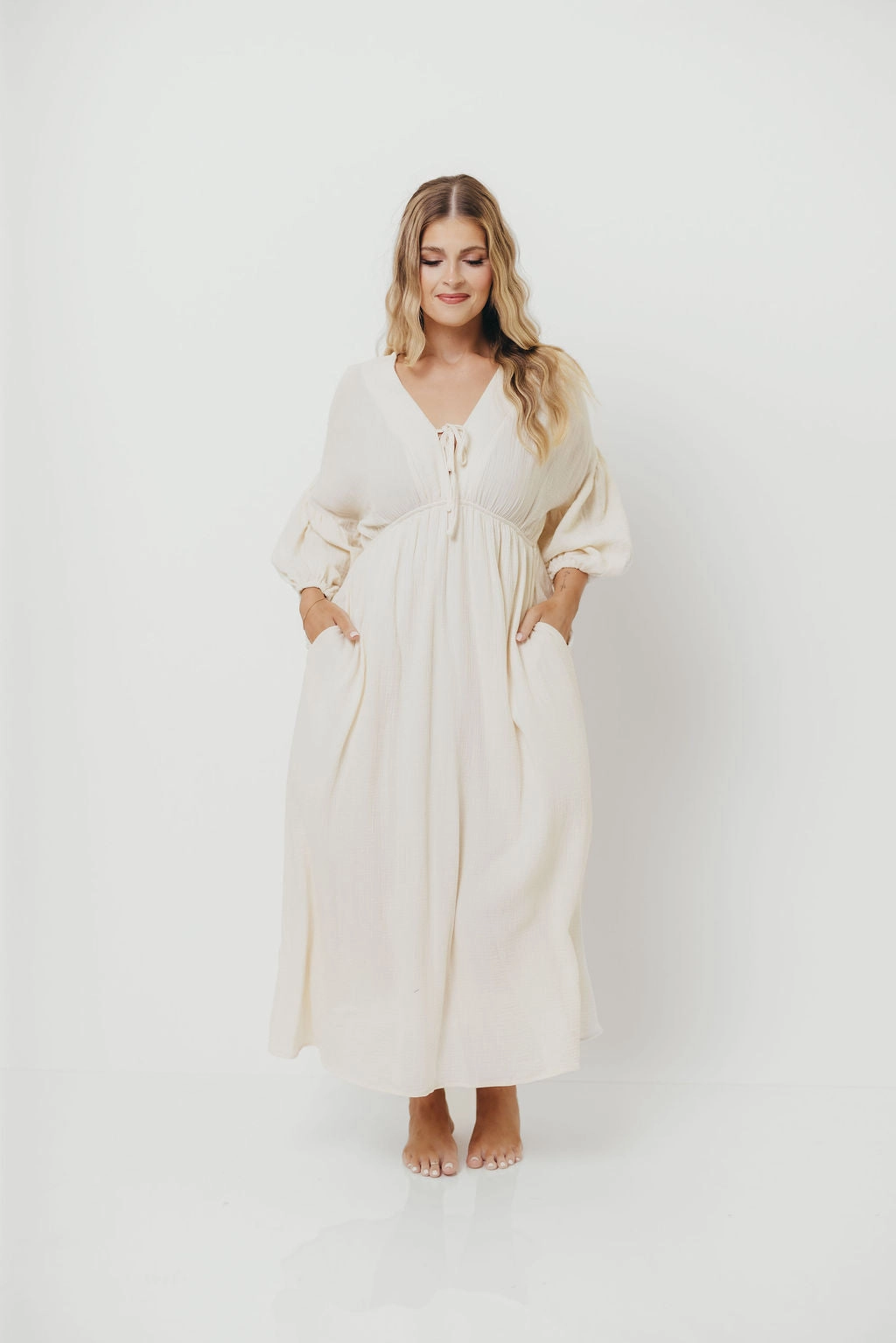 All Layer Hunter 100% Cotton Gauze Midi Dress in Soy - Bump Friendly *9/22 PRE-ORDER*