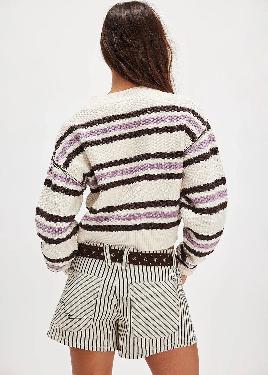 Classic Comfort Lila Stripe Cardi - Ivory Combo