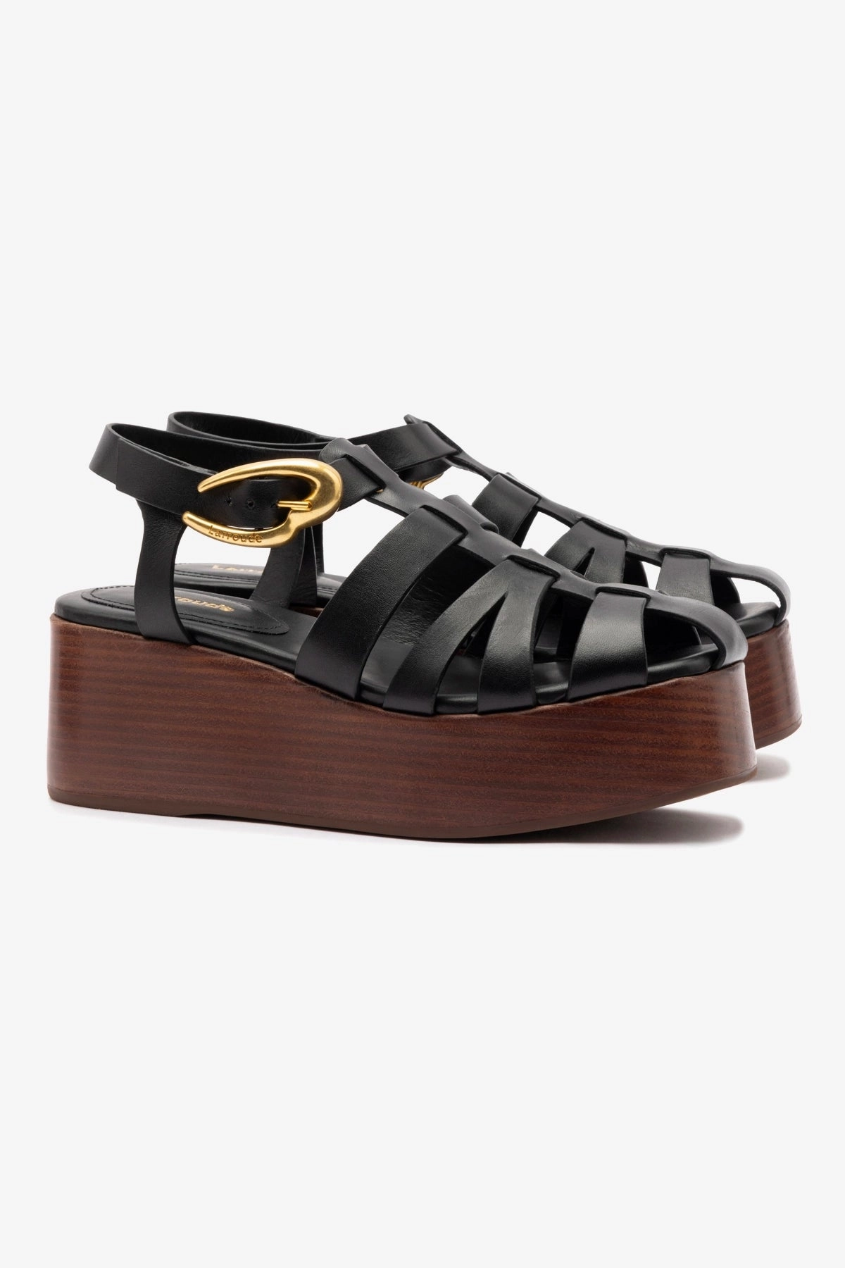 Stevie Verona Flatform Sandal In Black Leather Light Fit Handmade