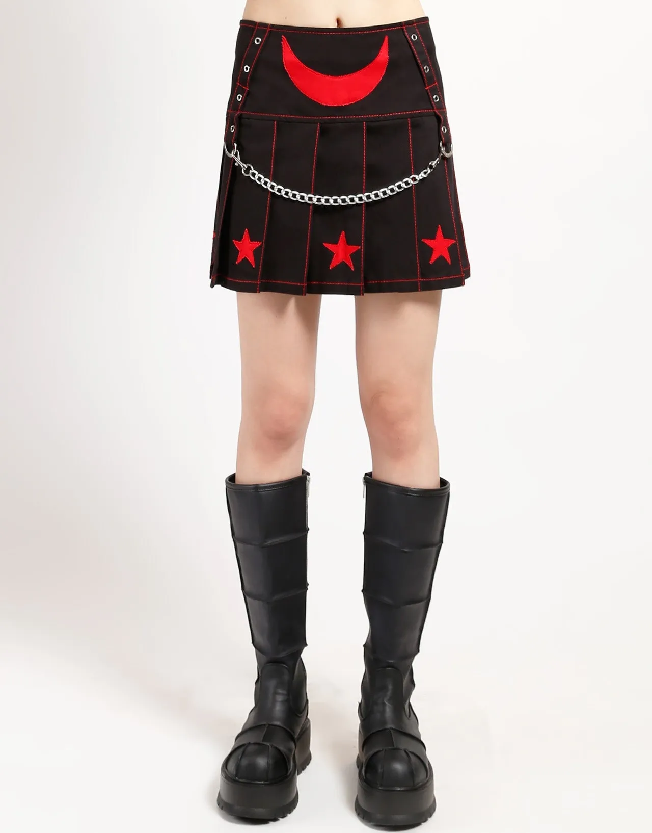Secure Zipper Closure cycling attire I AM A STAR PLEATED SKIRT RED