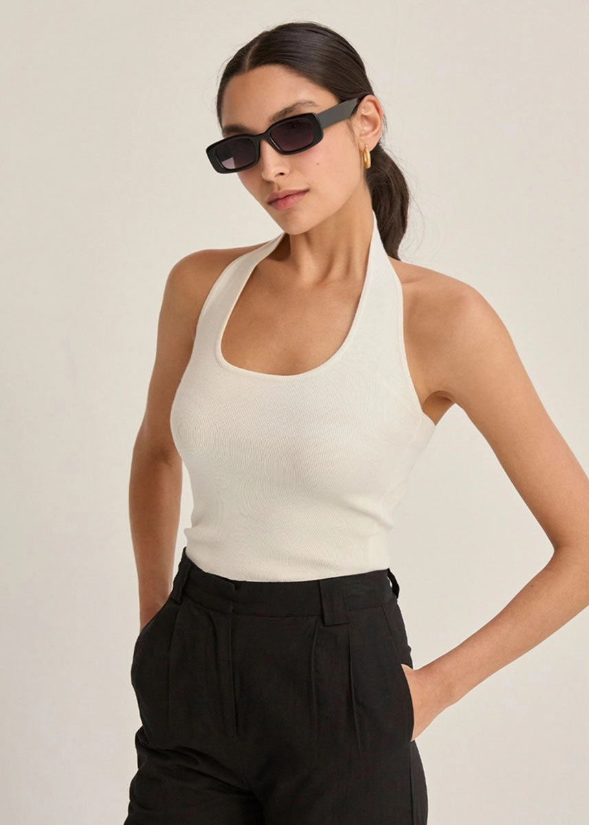 Jazzlyn Halter Top - White FlexibleCuffs SnagResistant Fabric