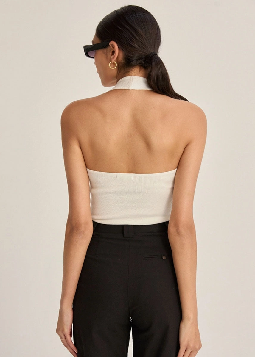 Soft Material Durable Stitch Pattern Jazzlyn Halter Top - White