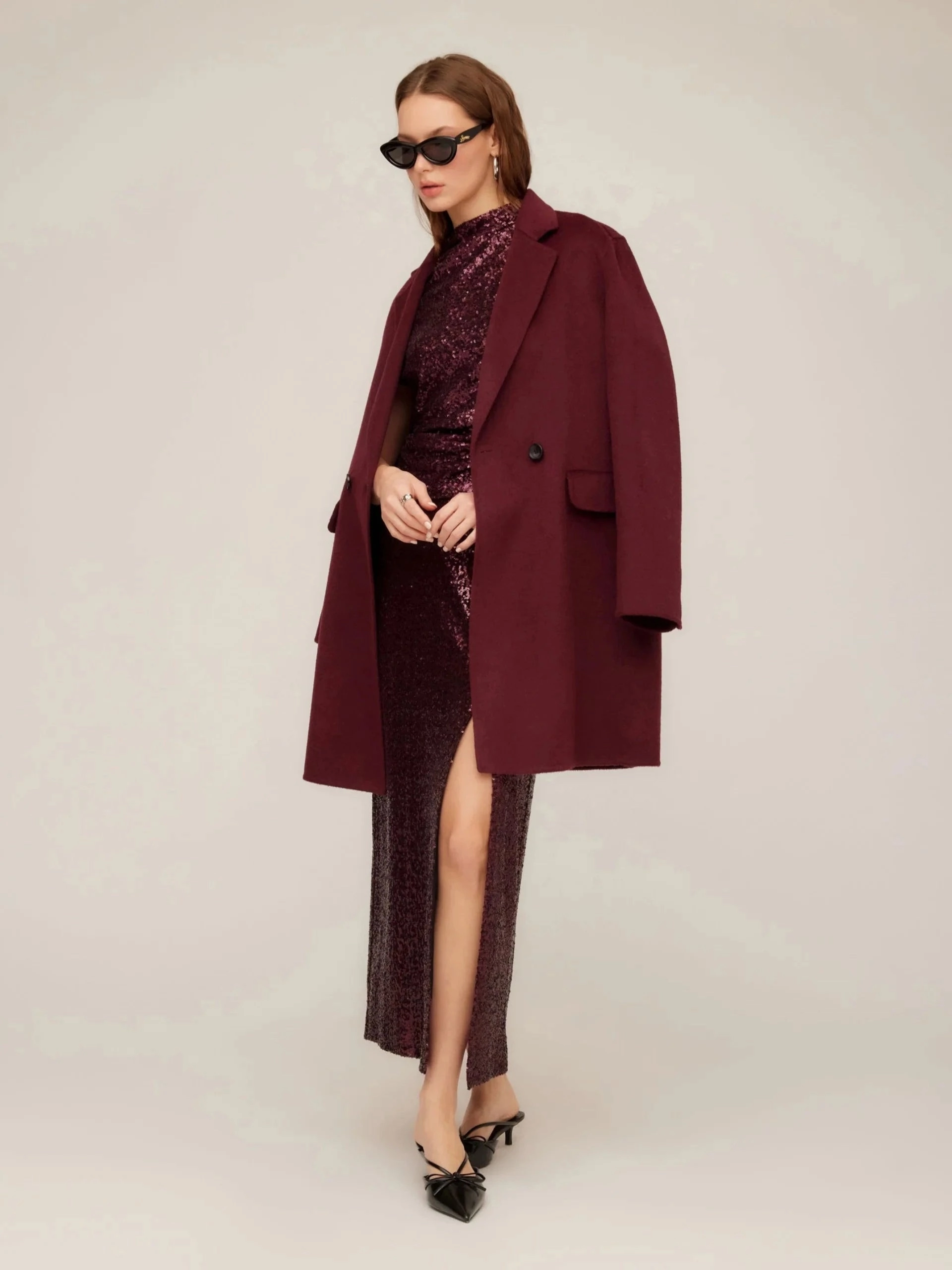 Row Brushed Coat Wine Waterproof Fabric