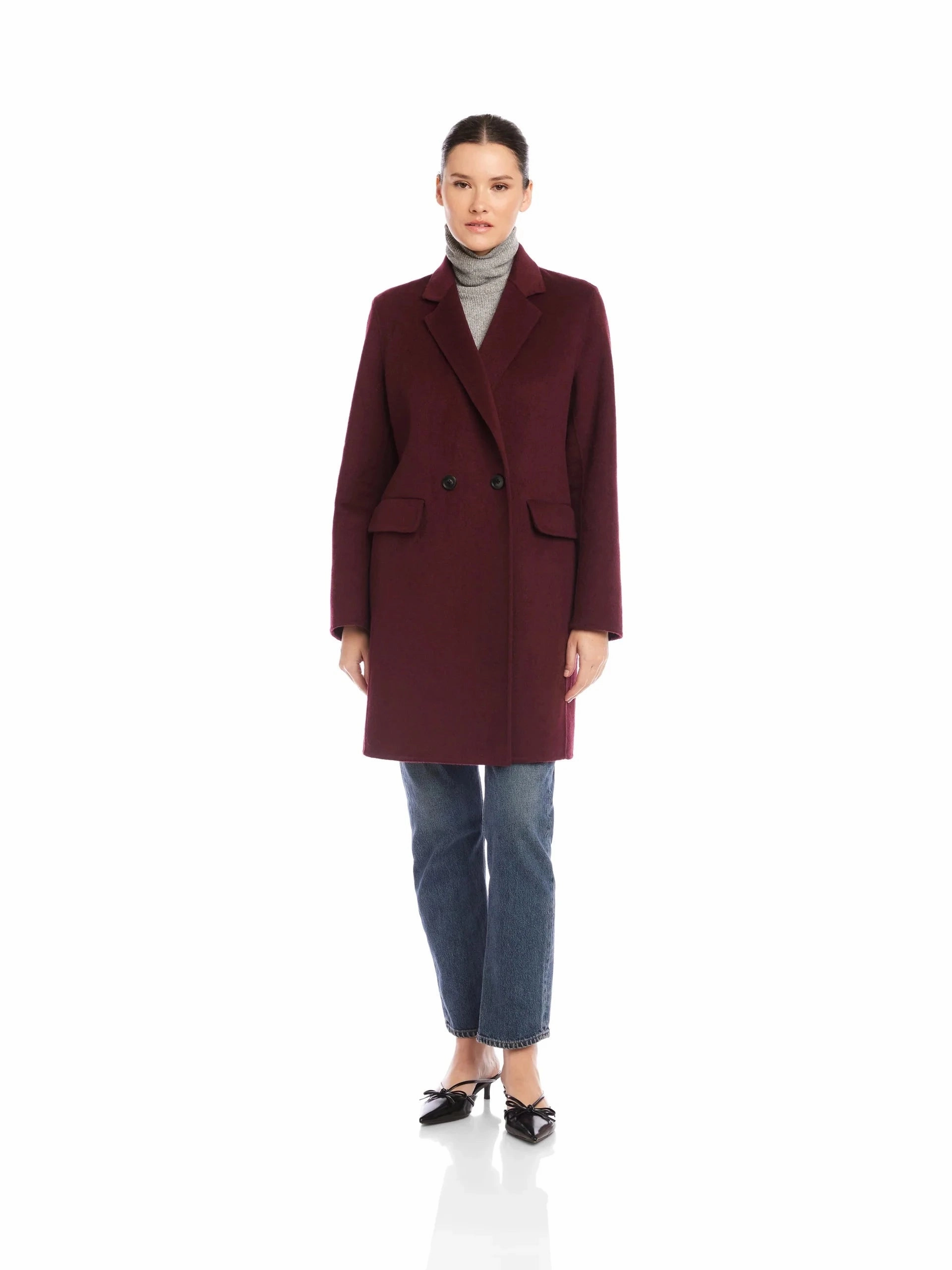 Row Brushed Coat Wine upcycled design