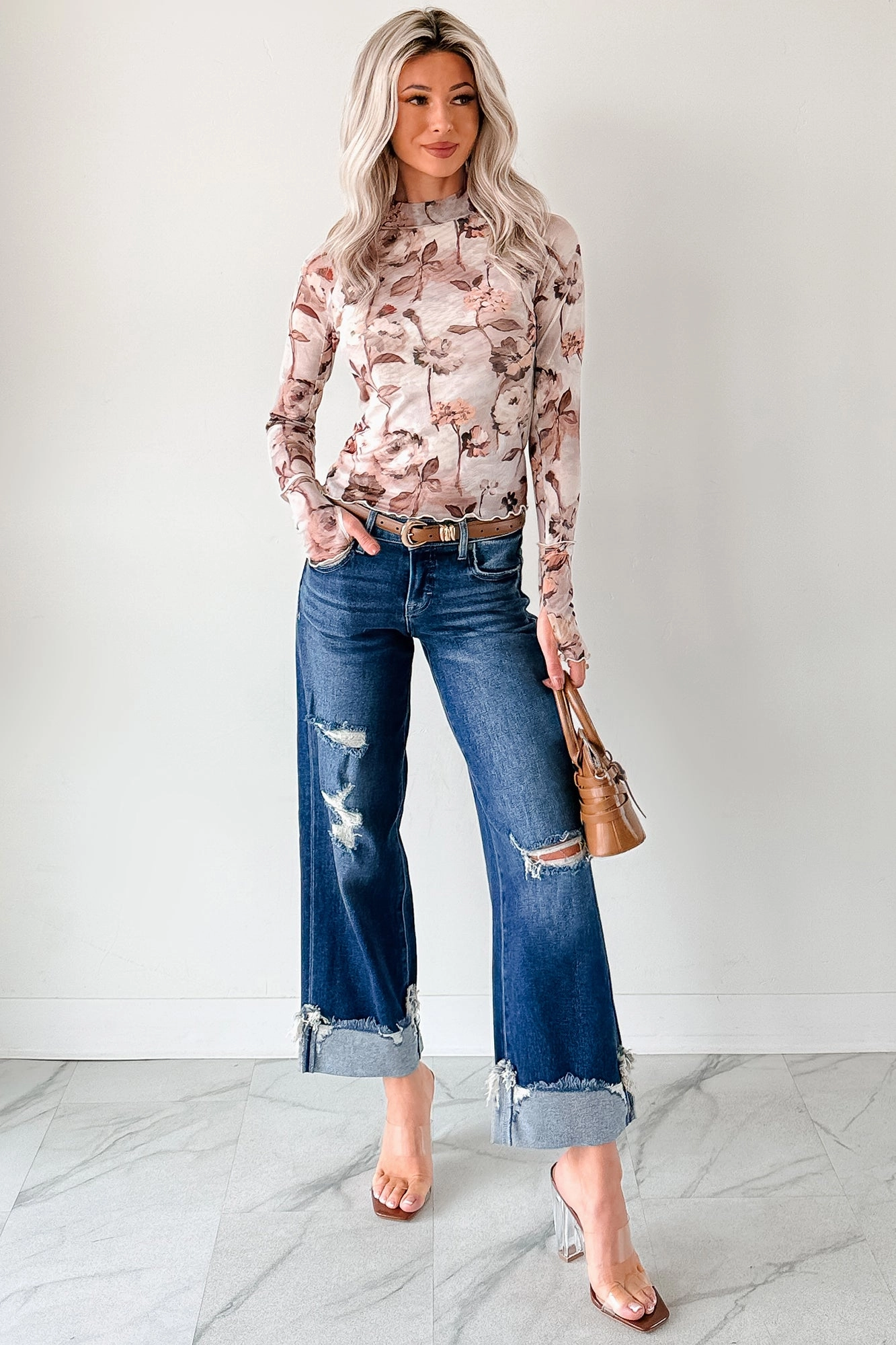 Ivan Distressed Cuffed Hidden Dad Jeans (Medium Dark) Vibrant Formal