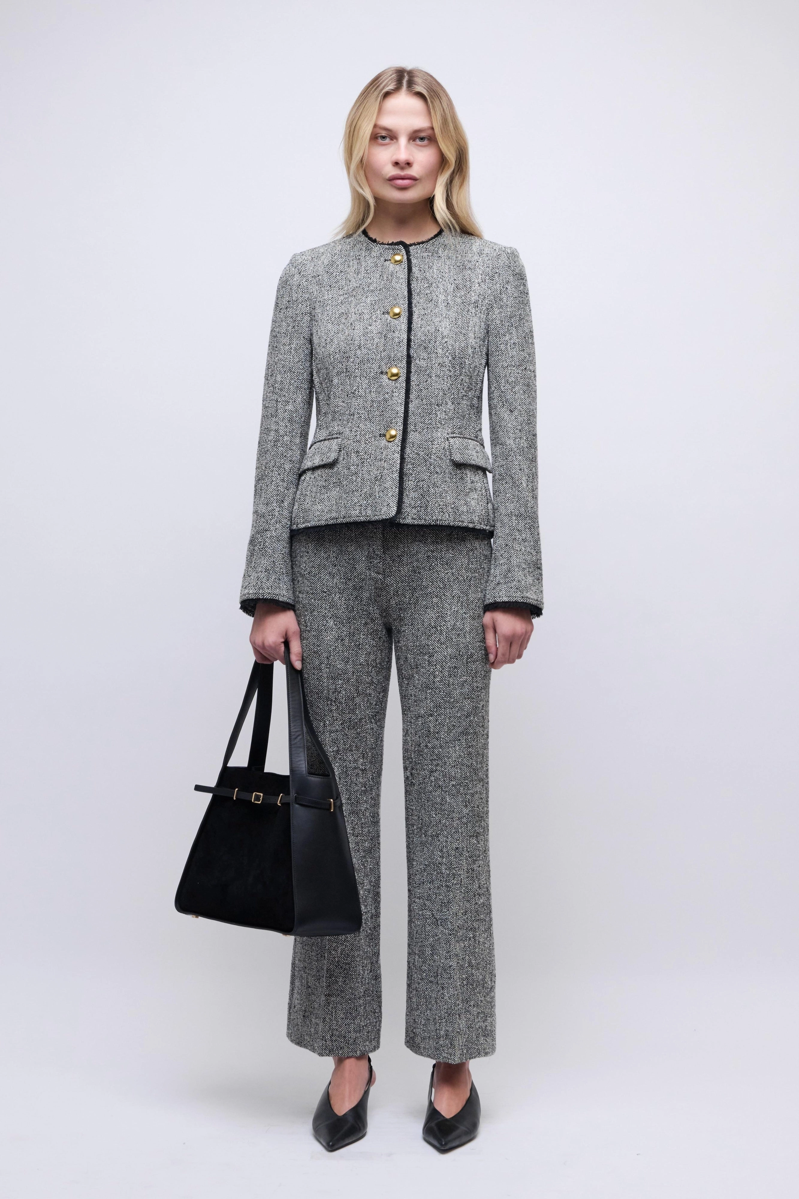 Ivie Blazer Black/White Herringbone mountain scene Commute