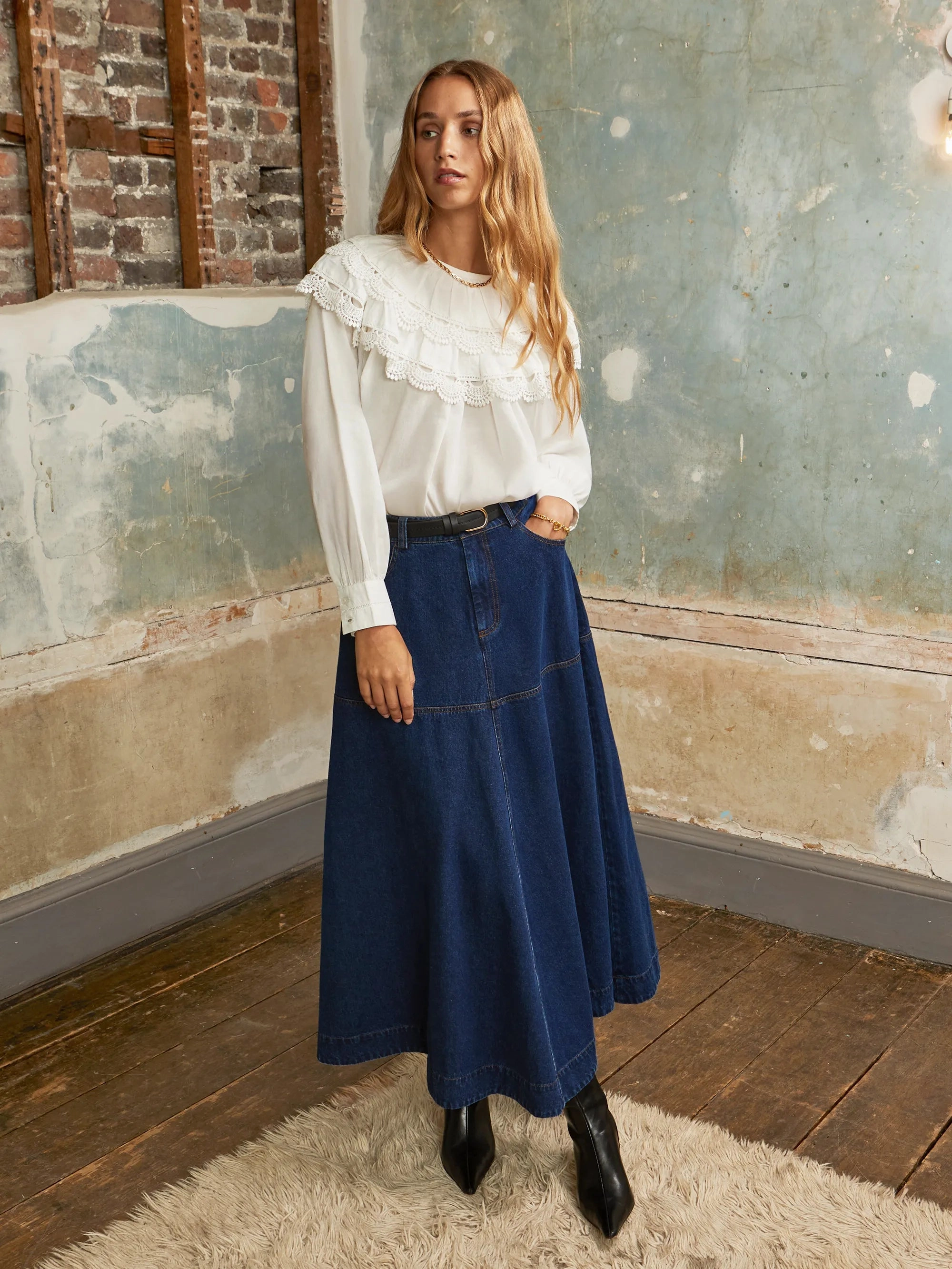 BioBased Fiber Ivory Crochet Double Frill Blouse