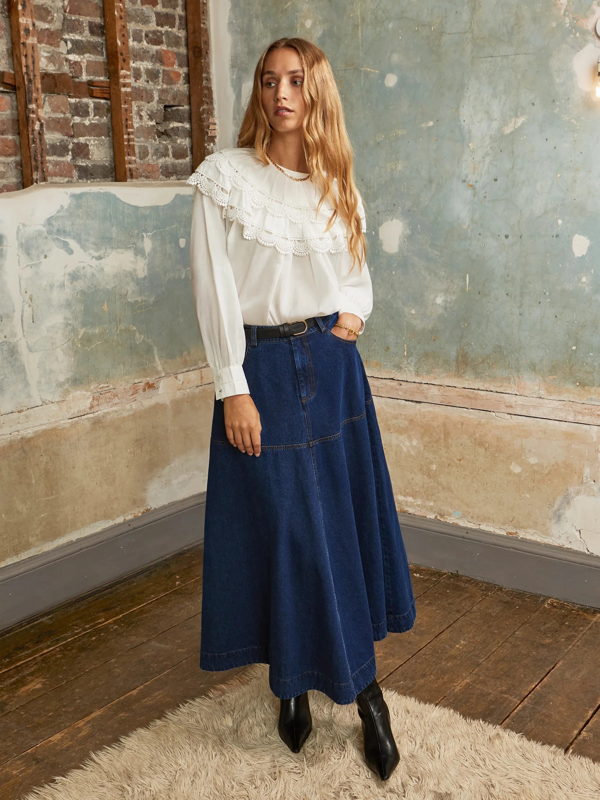 Ivory Crochet Double Frill Blouse LayeredCuff