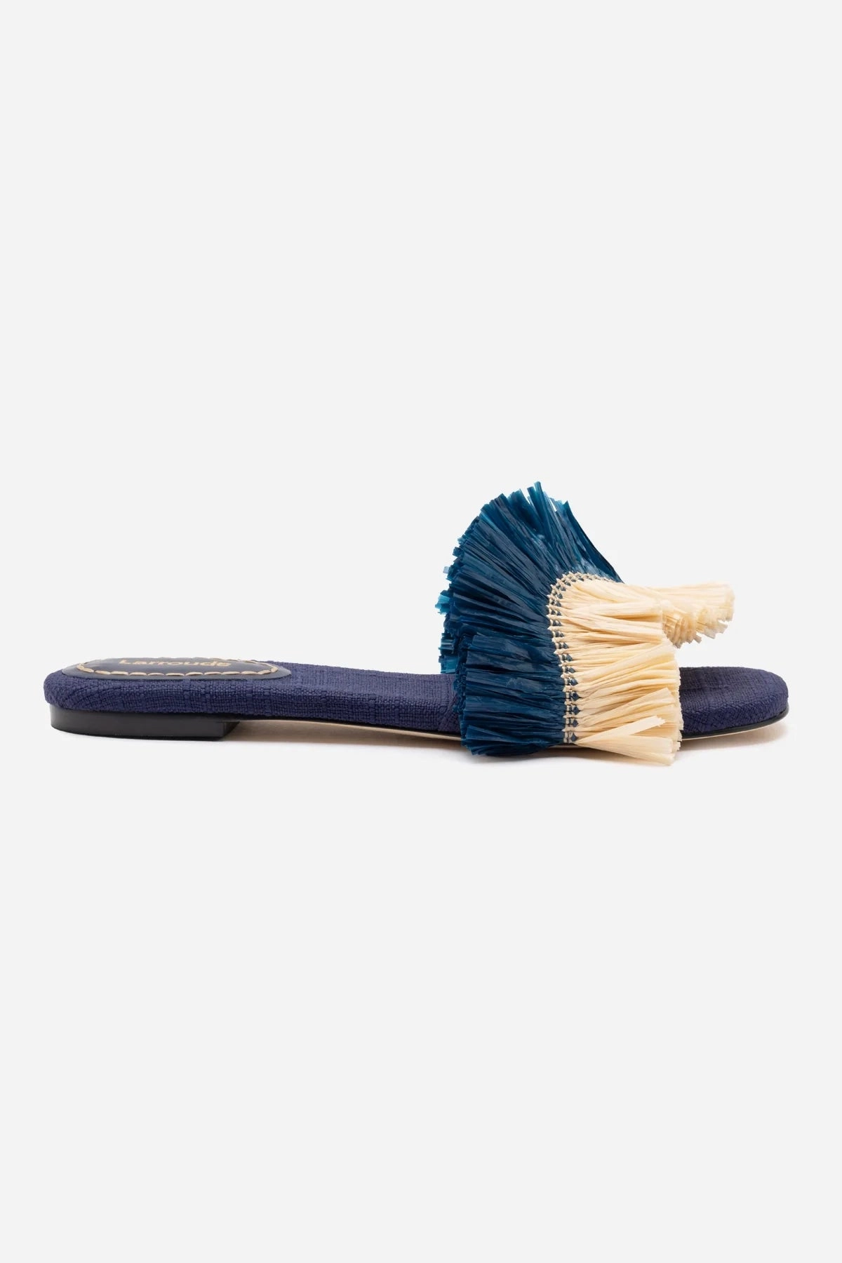 Ivy Fringe Flat In Navy Raffia Lightweight Support
