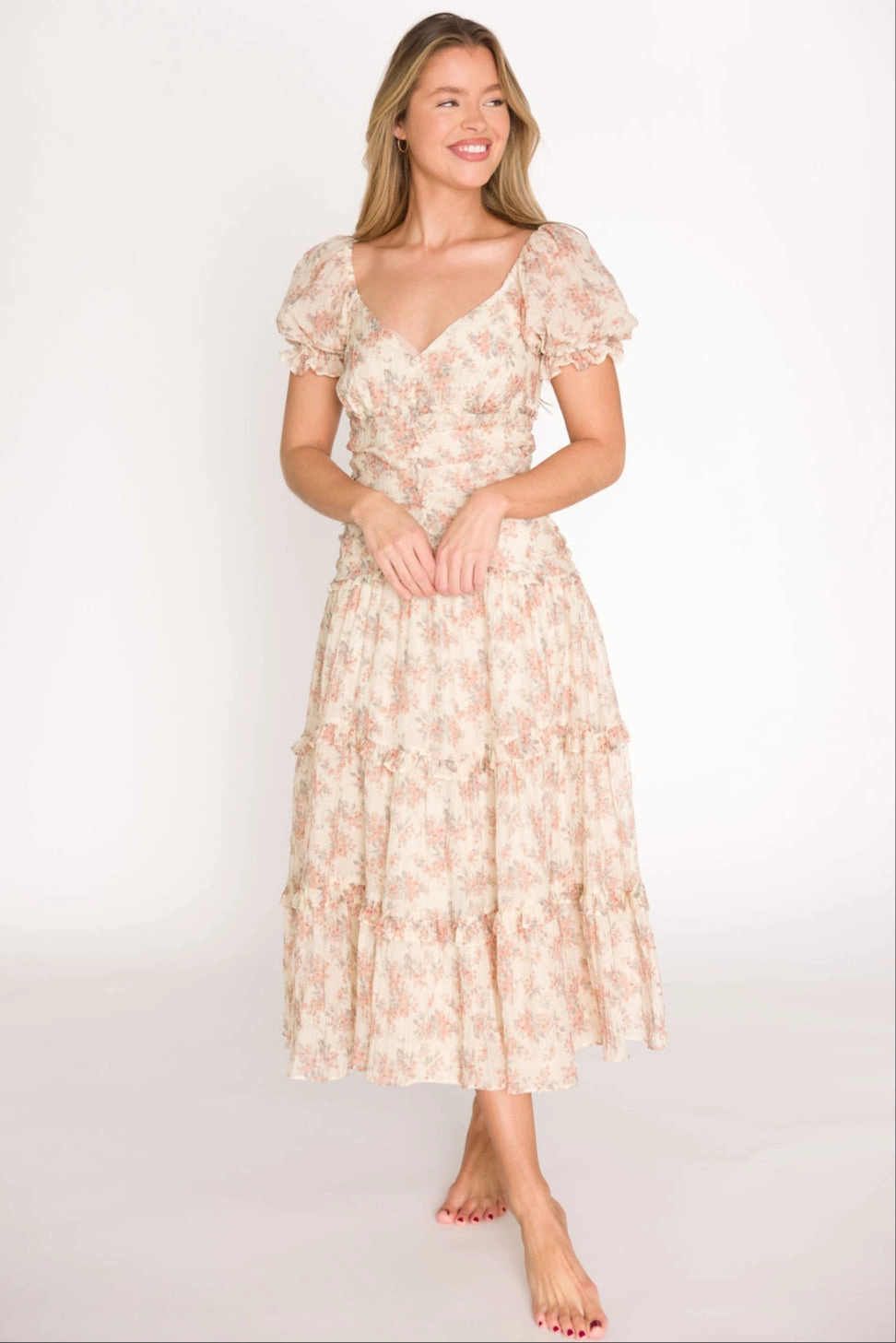 MultiPurposePockets Jenna Ruffled Maxi Sundress in Cream/Multi Floral *Final-Sale*