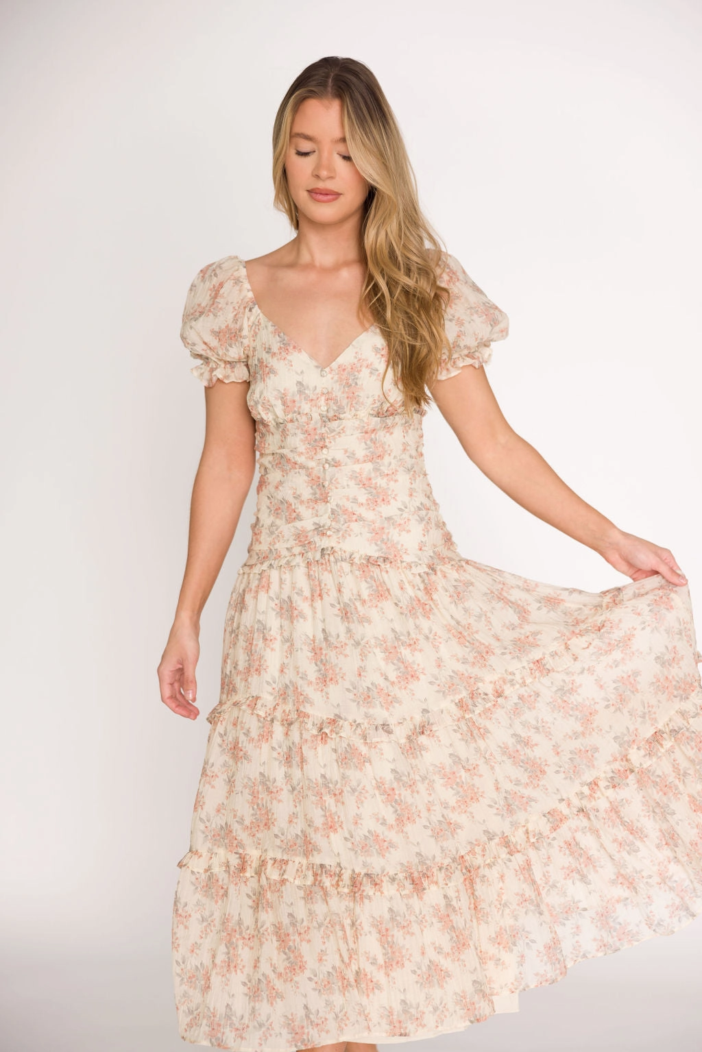 Soft Comfort Relaxed fit wear Jenna Ruffled Maxi Sundress in Cream/Multi Floral *Final-Sale*