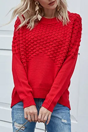 WOMEN EMBOSSING QUILTED LONG SLEEVE SWEATER Oversized Collar