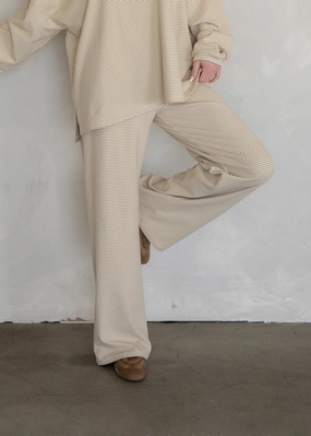 Joey Striped Fleece Lounge Pant - Beige Comfy Essentials Wear