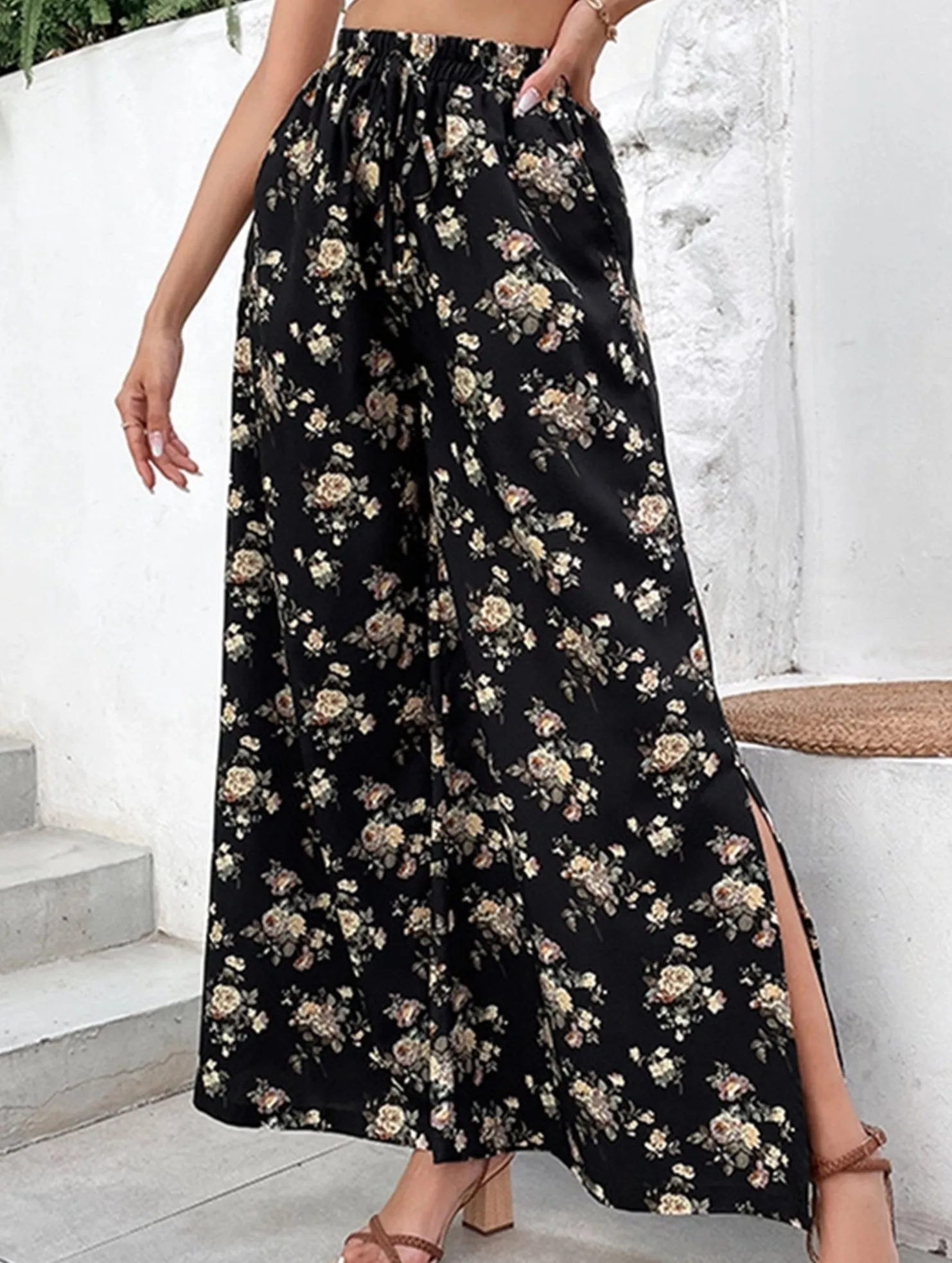 WIDE LEG PANTS WITH LOUD PRINT Corduroy texture