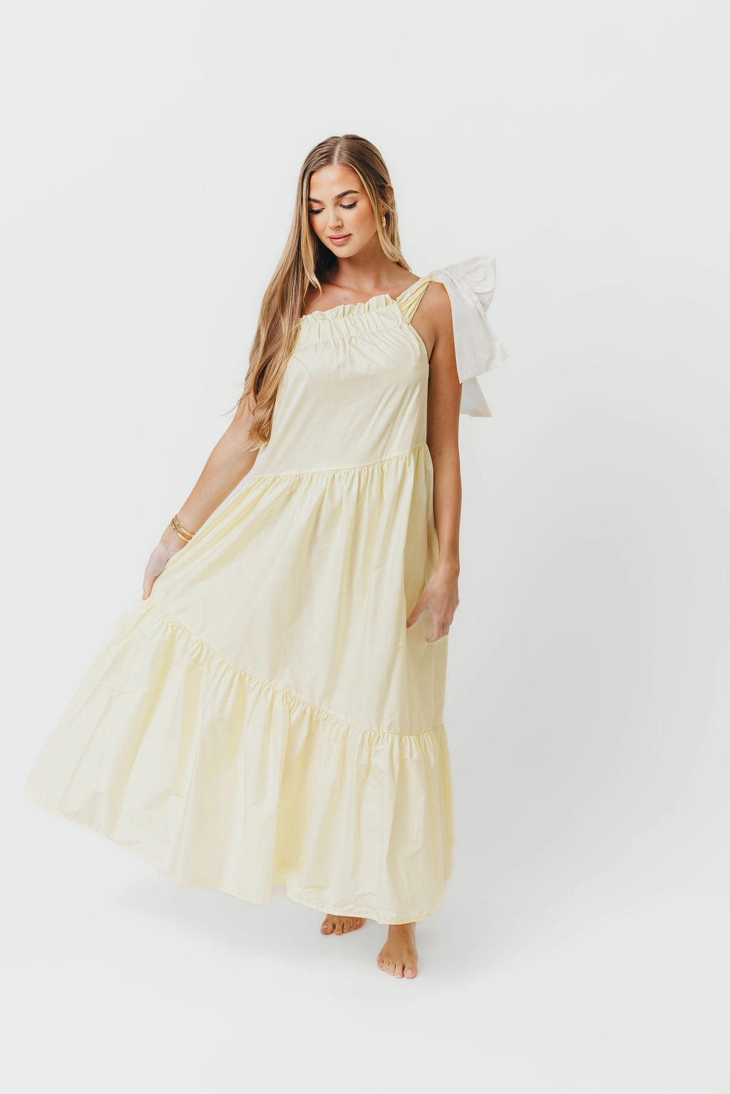 Fluid Fabric Airy Feel Jordan One-Shoulder Maxi Dress in Vanilla - Bump Friendly *Final-Sale*