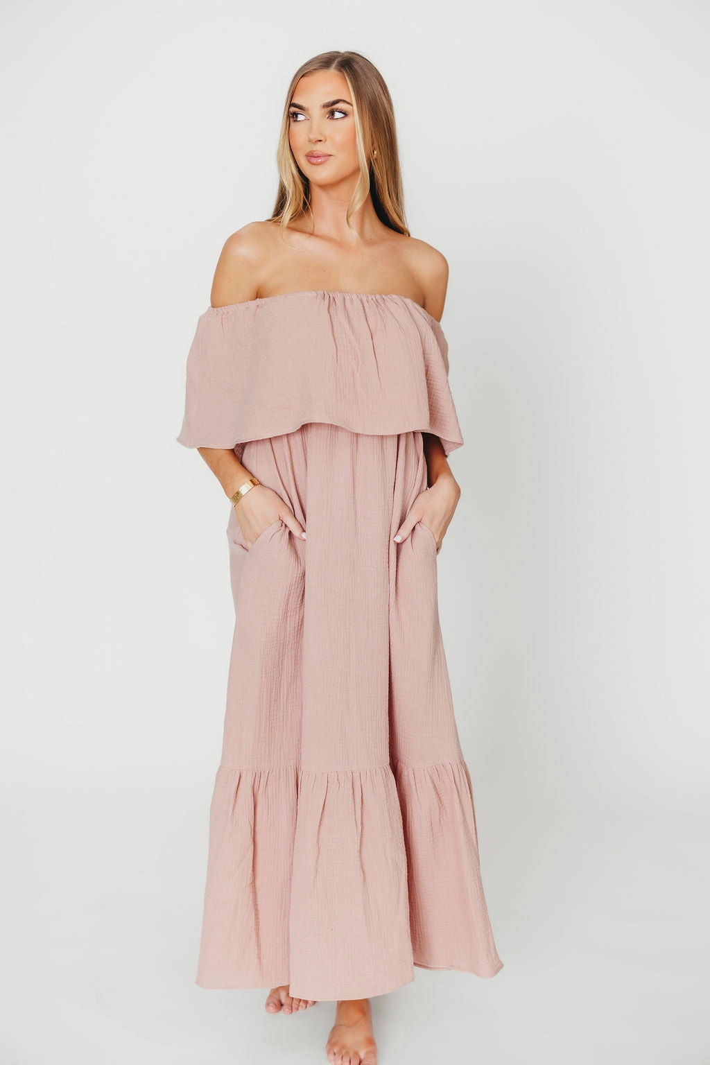 Josie 100% Cotton Maxi Dress in Rose - Bump & Nursing Friendly *Final-Sale* Chic formal attire High-Low-Hem