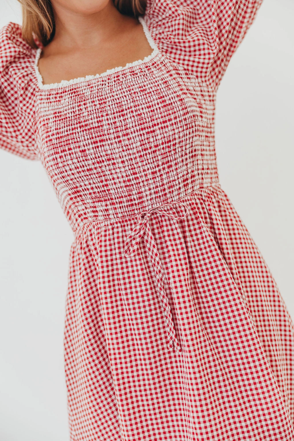 Joy Gingham Midi Dress in Red/White Feminine Movement