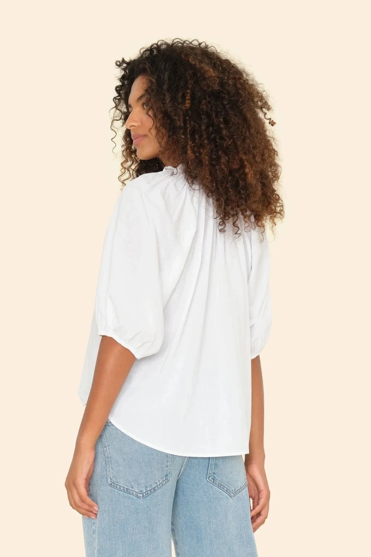 Jules Top Linen Blend Fabric Contrast Stitch Accent