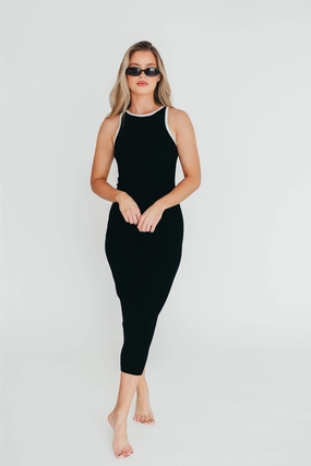 Juliana Contrast Racerback Tank Dress in Black/White Mid Fit Morning Wear