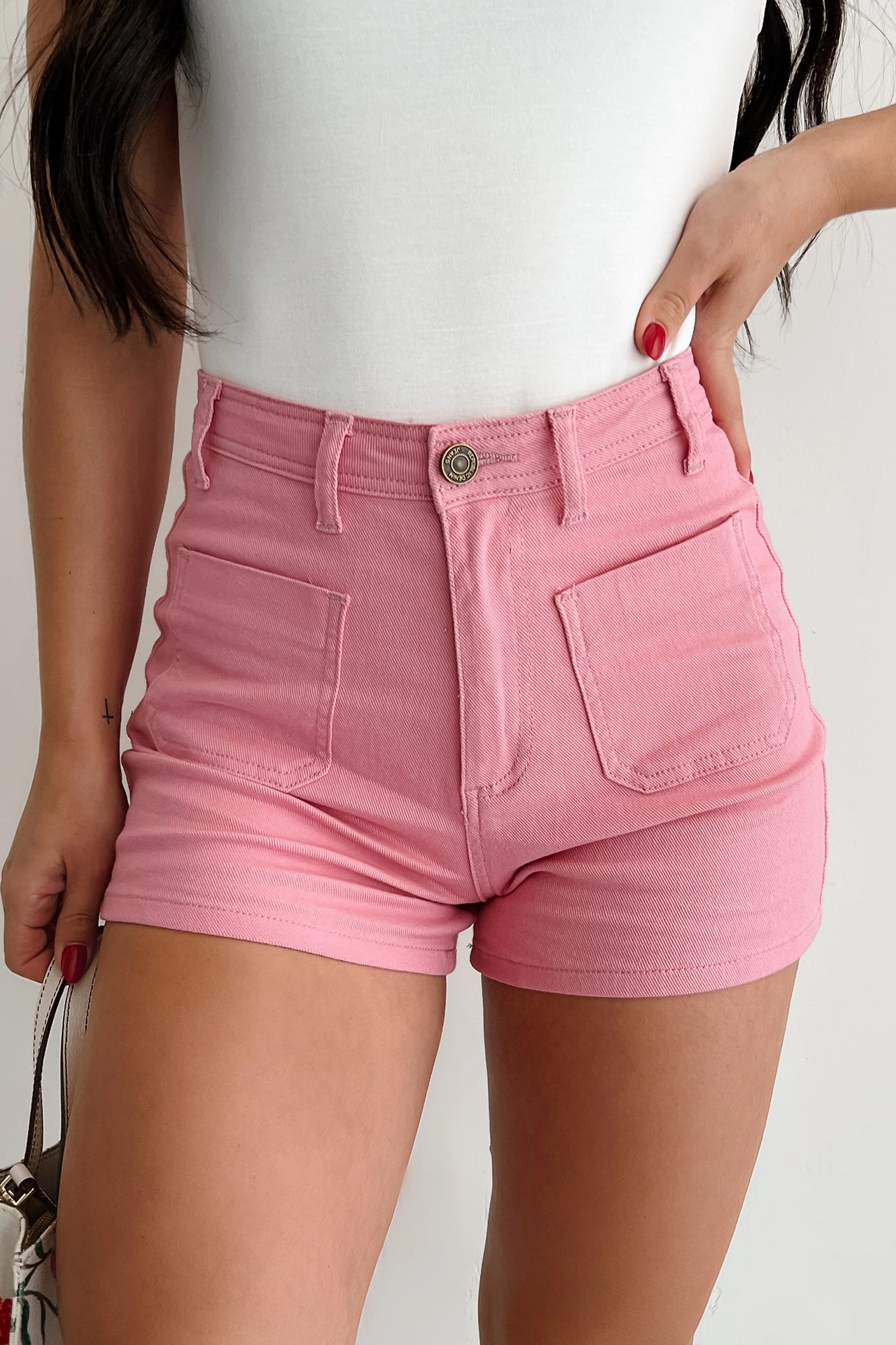 High Rise Just This Once High Rise Denim Shorts (Pink)