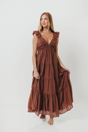 Katy Pleated Bodice Maxi Dress in Hazelnut - Bump Friendly Travel-Essential