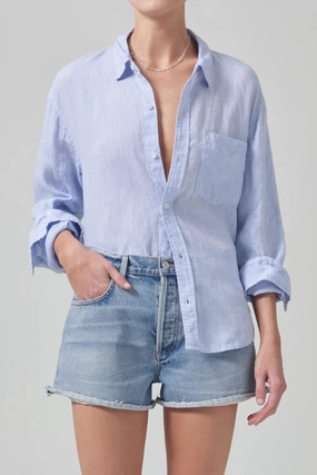 Kayla Shrunken Linen Shirt Ribbed Trims