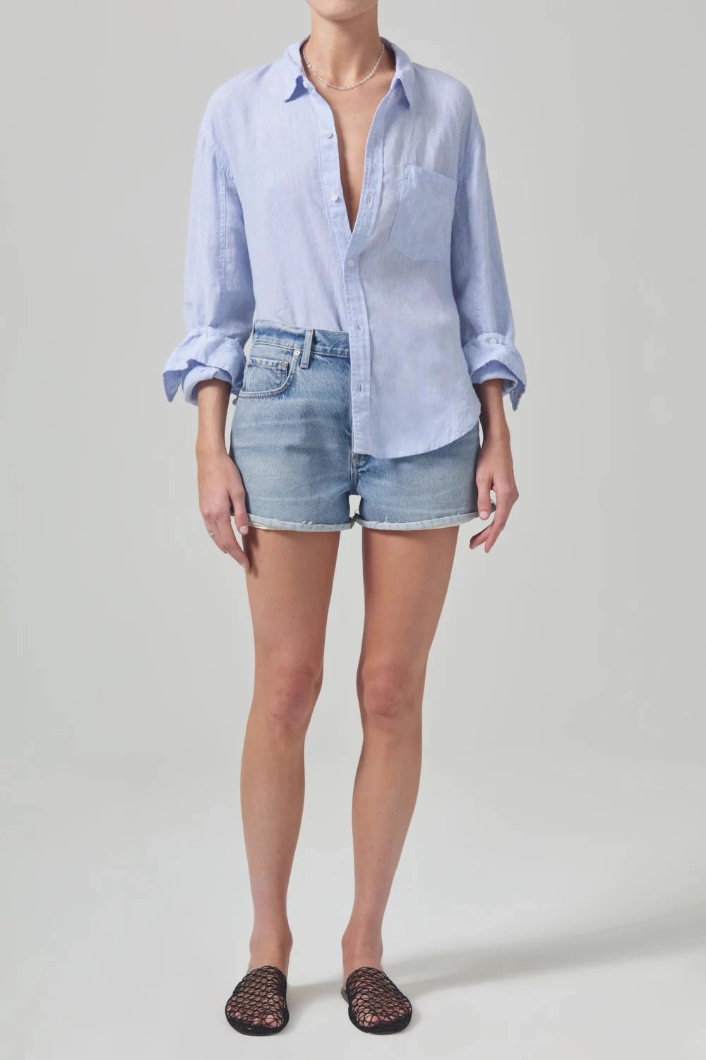 Kayla Shrunken Linen Shirt DropShoulderConstruction