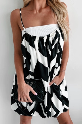 Keep It Creative Geometric Satin Romper (Black/White) Picnic Slim