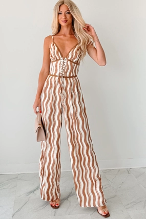 Keep It Groovy Striped Wide Leg Jumpsuit (Mocha Combo) Beach Retro Retro Kids