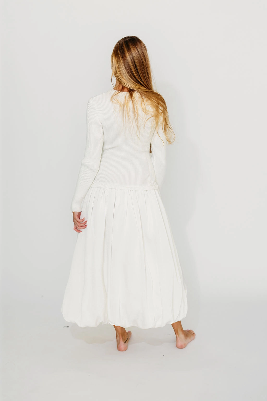 Chic Layer Kerriann Sweater Poplin Mix Maxi Dress in Off-White *Final-Sale*