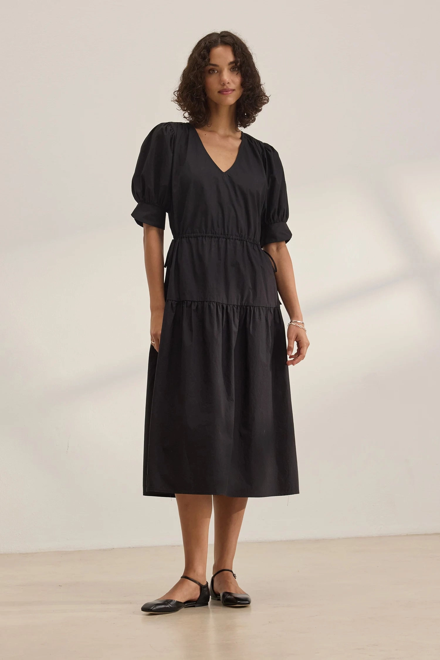 Lianna Puff-Sleeve Midi Dress Elegant Vibe Timeless Comfort