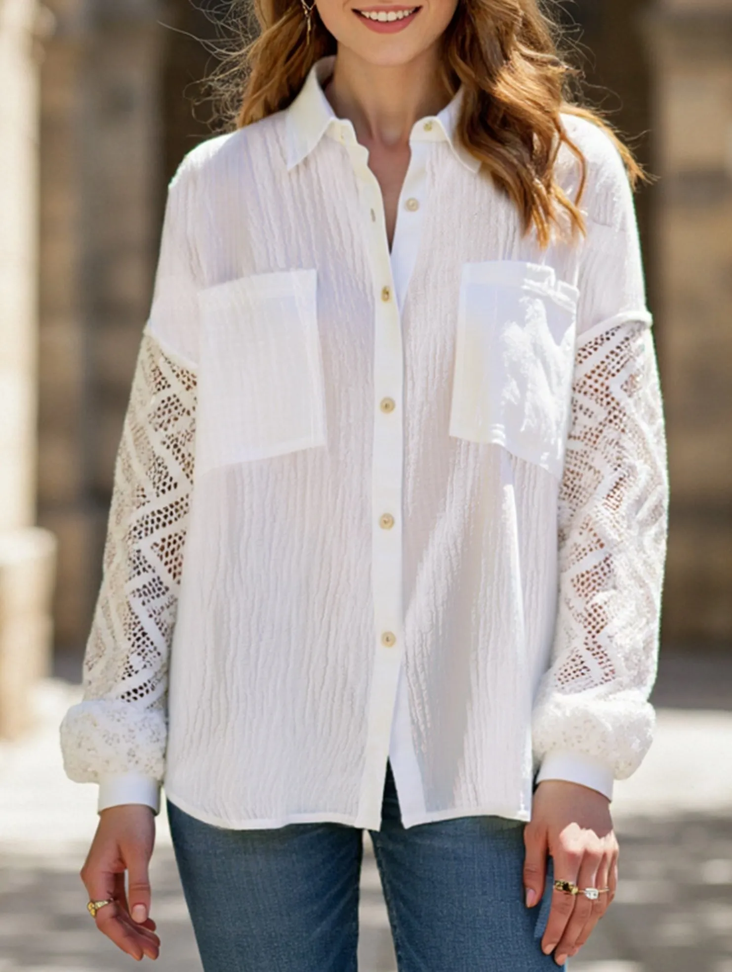 HybridLayerCompatibility Loose lace panel long-sleeved cardigan