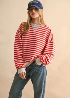 Knit Perfection Winter Layer Freya Striped Knit Pullover - Red & Heather Grey