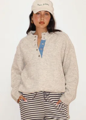 Wallis Two-Tone Snap Collar Sweater - Oatmeal Comfortable fit