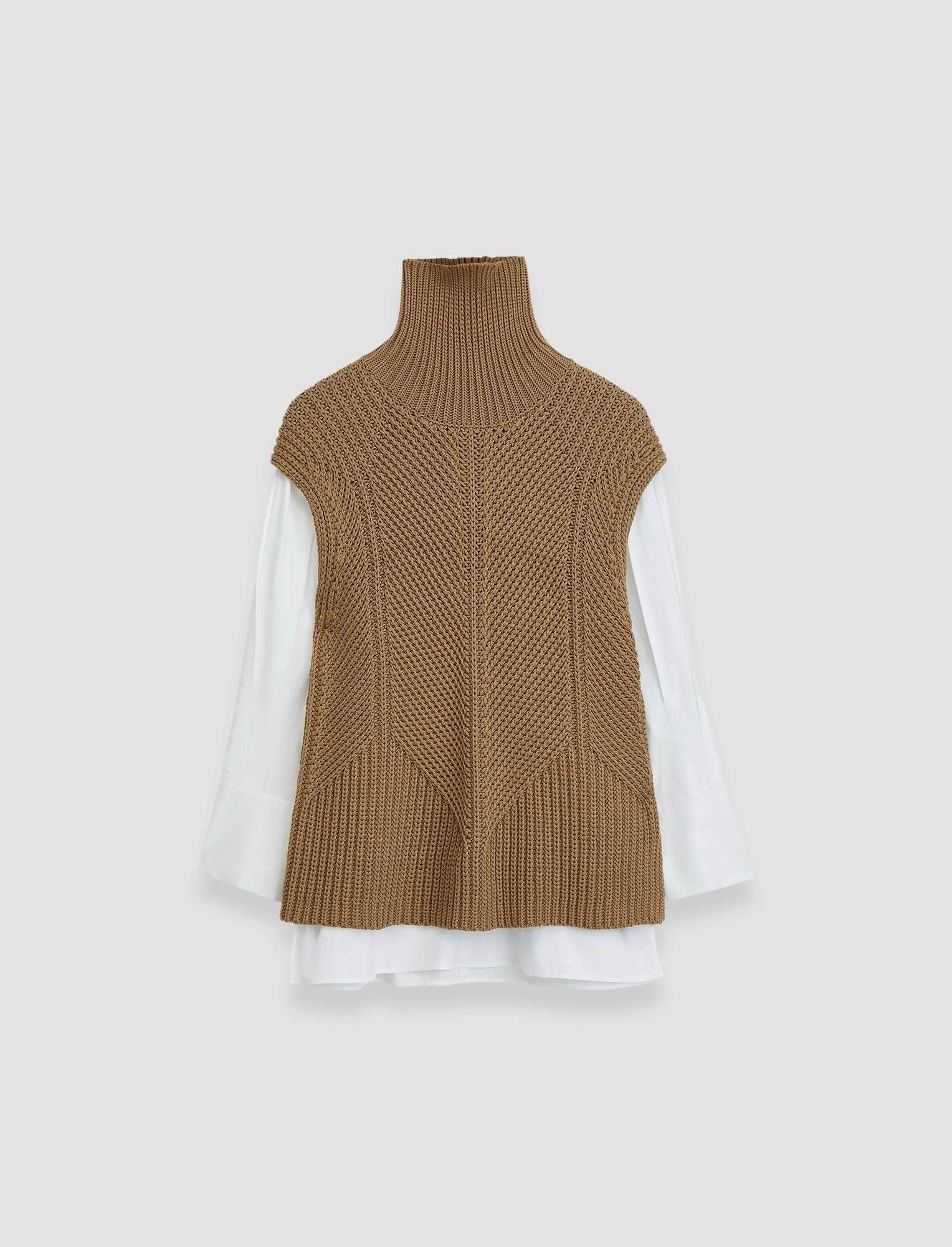 Minimal Layer Smooth zipper closure Knit Vest Shirt Set